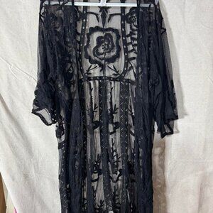 🕸️ LC Lauren Conrad Black Sheer Embroidered Kimono - OS 🕸️